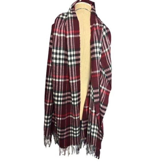 Men's WINTER WOOL CASHMERE SCARF Plaid Red Made in Italy Fringe Soft Wool - Picture 1 of 3